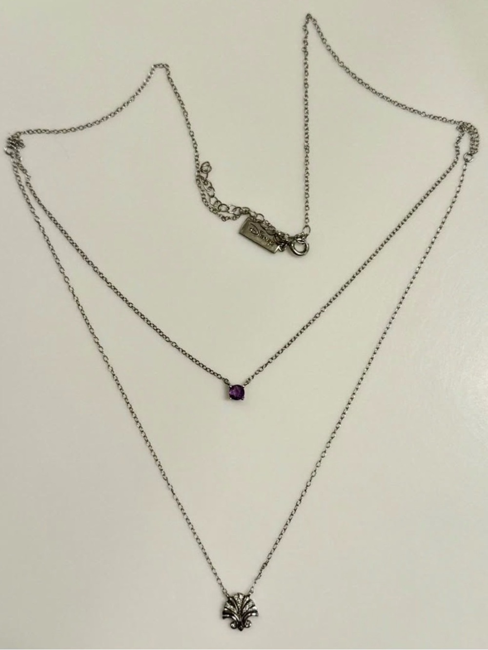 Disney Silver Tone Layered Necklace with Purple Crystal and Fleur-de-Lis Ariel